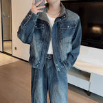 American Retro Washed Denim Jacket Machete Trousers Two-piece Suit