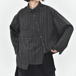 Womenâ€™s Striped Slanted Placket Irregular Hem Shirt
