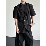 Asymmetrical Shoulder Pad Design Short-Sleeve Shirt