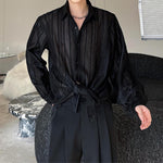 Retro Hollow Half Perspective Solid Color Spring Shirt