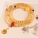 925 Sterling Silver 108 Mala Beads Natural Citrine Red Agate Amber Pleasure Charm Bracelet