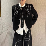 Beaded Loose-fitting Padded Shoulder Jacket Wide-leg Pants Two-piece Suit