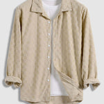 Men's textured plaid terry casual long-sleeved shirt and corduroy pants set
