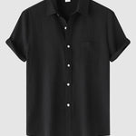 Men's solid color striped textured casual button-down Short Sleeve Shirt