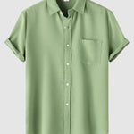 Men's Solid Color Waffle Textured Casual Short Sleeve Shirt