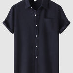 Men's Solid Color Waffle Textured Casual Short Sleeve Shirt