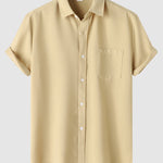 Men's Solid Color Waffle Textured Casual Short Sleeve Shirt