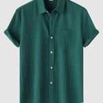 Men's solid color striped textured casual button-down Short Sleeve Shirt