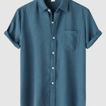 Men's Solid Color Waffle Textured Casual Short Sleeve Shirt