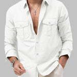 Men's Cargo Pocket Lapel Casual Loose Long Sleeve Shirt