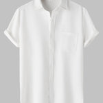 Men's Solid Color Waffle Textured Casual Short Sleeve Shirt