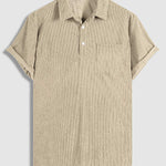 Men's Corduroy Half Button Short Sleeve Shirt Casual Shorts Set