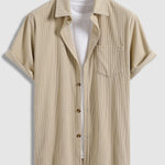 Men's Retro Corduroy Casual Short Sleeve Shirt Shorts Set