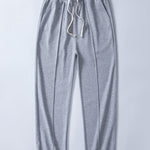 2 In 1 Waffle Notched Collar Sweatshirt & Waffle Pleated Pintuck Straight Leg Pants