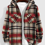Men's Plaid Hooded Wool Blend Lapel Shirt Jacket Corduroy Casual Pants