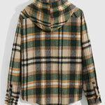 Men's Plaid Hooded Wool Blend Lapel Shirt Jacket Corduroy Casual Pants