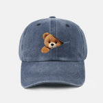 Zipper Bear Pattern Casual Washed Cotton Baseball Cap