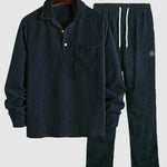 Men's Textured Half Button Corduroy Long Sleeve Shirt and Casual Pants Set