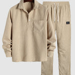Men's Textured Half Button Corduroy Long Sleeve Shirt and Casual Pants Set