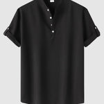Men's Solid Color Half Button Stand Collar Short Sleeve Shirt