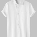 Men's solid color striped textured casual button-down Short Sleeve Shirt
