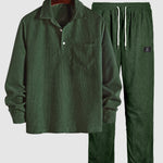 Men's Textured Half Button Corduroy Long Sleeve Shirt and Casual Pants Set