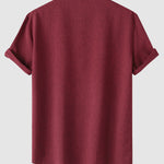 Men's Solid Color Half Button Stand Collar Short Sleeve Shirt