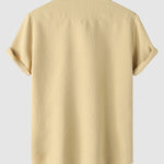 Men's Solid Color Waffle Textured Casual Short Sleeve Shirt