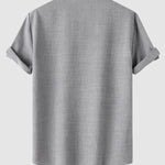 Men's Solid Color Half Button Stand Collar Short Sleeve Shirt