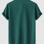 Men's solid color striped textured casual button-down Short Sleeve Shirt