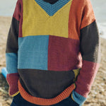 Men's colorful casual patchwork V-neck sweater