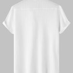 Men's solid color striped textured casual button-down Short Sleeve Shirt