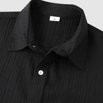 Men's solid color striped textured casual button-down Short Sleeve Shirt