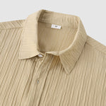 Men's solid color striped textured casual button-down Short Sleeve Shirt
