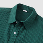 Men's solid color striped textured casual button-down Short Sleeve Shirt