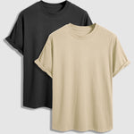 Men's 100% cotton basic round neck T-shirt two-piece set
