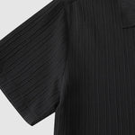 Men's solid color striped textured casual button-down Short Sleeve Shirt