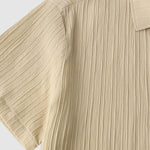 Men's solid color striped textured casual button-down Short Sleeve Shirt