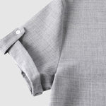 Men's Solid Color Half Button Stand Collar Short Sleeve Shirt