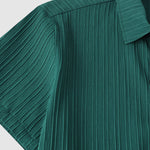 Men's solid color striped textured casual button-down Short Sleeve Shirt
