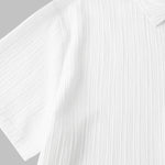 Men's solid color striped textured casual button-down Short Sleeve Shirt