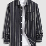 Men's Vintage Striped Buttoned Casual Long Sleeve Shirt