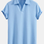 Short Sleeved V-Neck Ribbed Polo & Drawstring Ribbed Shorts