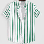 Men's printed striped casual short-sleeved shirt shorts set