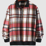Men's Vintage Plaid Wool Blend Stand Collar Zip Sweatshirt