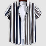 Men's Casual Printed Striped Short Sleeve Shirt
