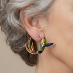 Vintage Enamel Hummingbird Hoop Earrings