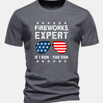 Regular Fit American Flag Sunglasses Print Cotton T-Shirt