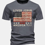 Regular Fit Jesus American Flag Slogan Print Cotton T-Shirt