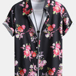 Floral Paint Button Up Shirt & Man Mid Length Drawstring Swim Shorts